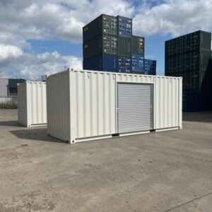 20ft Custom One Trip Shipping Container – Roller Shutter & RAL 7035 Respray - First Choice Shipping Containers