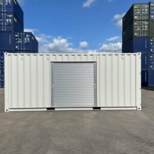 20ft Custom One Trip Shipping Container – Roller Shutter & RAL 7035 Respray - First Choice Shipping Containers