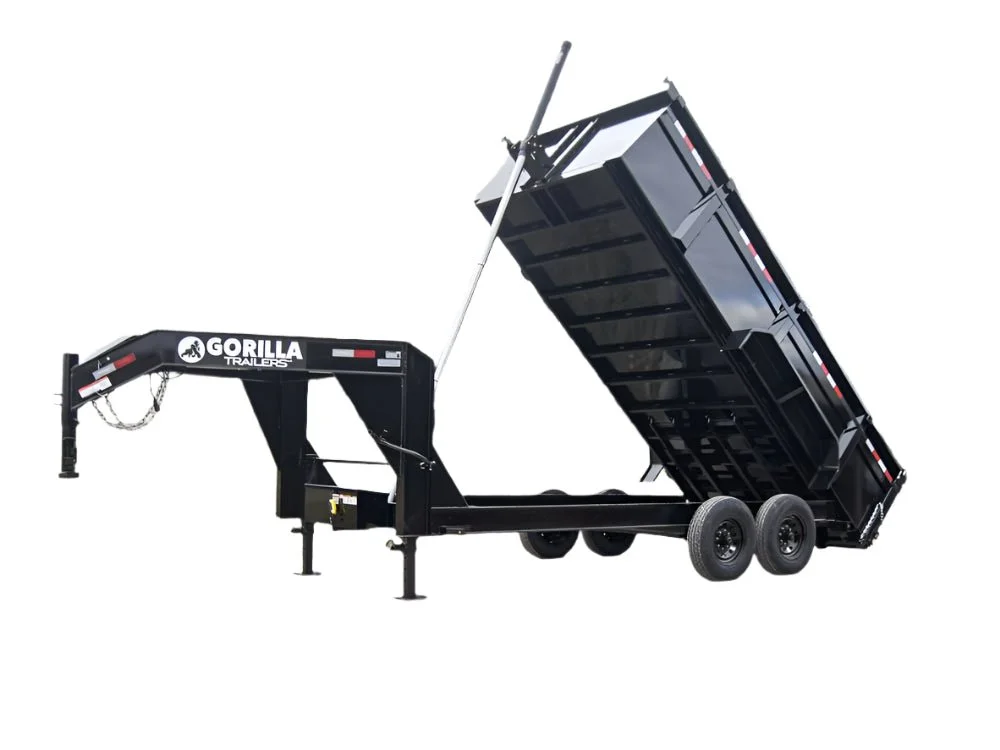 7×16 Gorilla Telescopic Gooseneck IBeam Dump Trailer 3ft Sides (2) 7K Axles 7×16 Gorilla Telescopic Gooseneck IBeam Dump Trailer 3ft Sides (2) 7K Axles