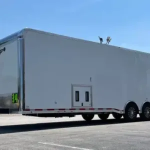 Enclosed Car Trailer 2025 34ft. w/Large Corner Bathroom, Electric Awning, Aluminum Wheels, & More! 0178
