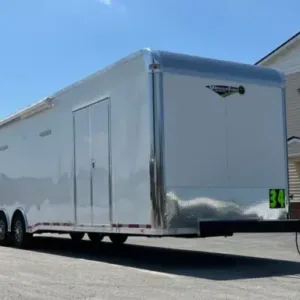 Enclosed Car Trailer 2025 34ft. w/Large Corner Bathroom, Electric Awning, Aluminum Wheels, & More! 0178