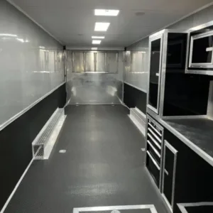 Enclosed Car Trailer 2025 34ft. w/Large Corner Bathroom, Electric Awning, Aluminum Wheels, & More! 0178