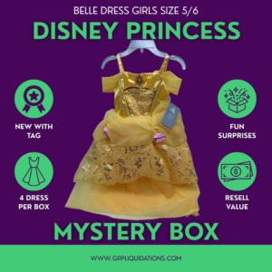 Disney Princess Belle Girls Dress Mystery Box (Size 5/6) - Case Pack - 4 Dresses Per Box