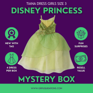 Disney Princess Tiana Girls Dress Mystery Box (Size 3) - Case Pack - 4 Dresses Per Box