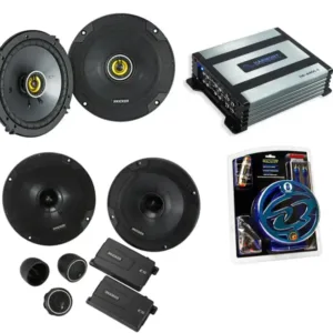 HA-A400.4 Alloy 4 Channel 800W Range Speaker Sub Amplifier, Kicker 46CSC654 6 1/2" Coaxial Range Stereo Speakers and SoundQuest