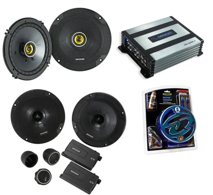 HA-A400.4 Alloy 4 Channel 800W Range Speaker Sub Amplifier, Kicker 46CSC654 6 1/2" Coaxial Range Stereo Speakers and SoundQuest HA-A400.4 Alloy 4 Channel 800W Range Speaker Sub Amplifier, Kicker 46CSC654 6 1/2" Coaxial Range Stereo Speakers and SoundQuest