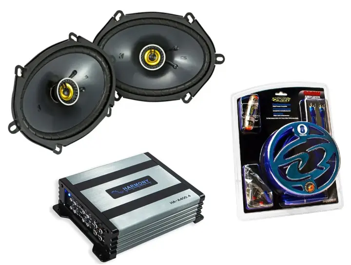 HA-A400.4 Alloy 4 Channel 800W Range Speaker Sub Amplifier, Kicker 46CSC684 6x8" 5x7" Coaxial Range Stereo Speakers and SoundQue HA-A400.4 Alloy 4 Channel 800W Range Speaker Sub Amplifier, Kicker 46CSC684 6x8" 5x7" Coaxial Range Stereo Speakers and SoundQue