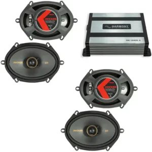 HA-A400.4 Alloy 4-Channel 800W Speaker Sub Amp and Kicker 47KSC6804 6x8" Coaxial 300W Peak Range Speakers