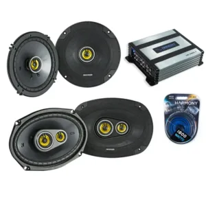 HA-A400.4 Alloy 4-Channel 800W Speaker Sub Amp, Kicker 46CSC6934 6x9" 3-Way Range Stereo Speakers and Kicker 46CSS654 6 1/2" Com