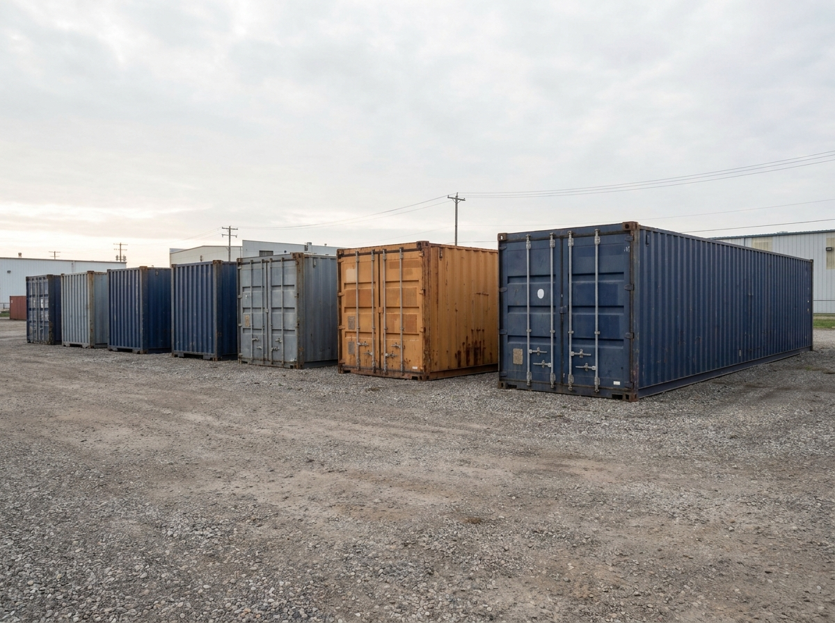 Shipping containers in a dealer yard, how much does a shipping container cost